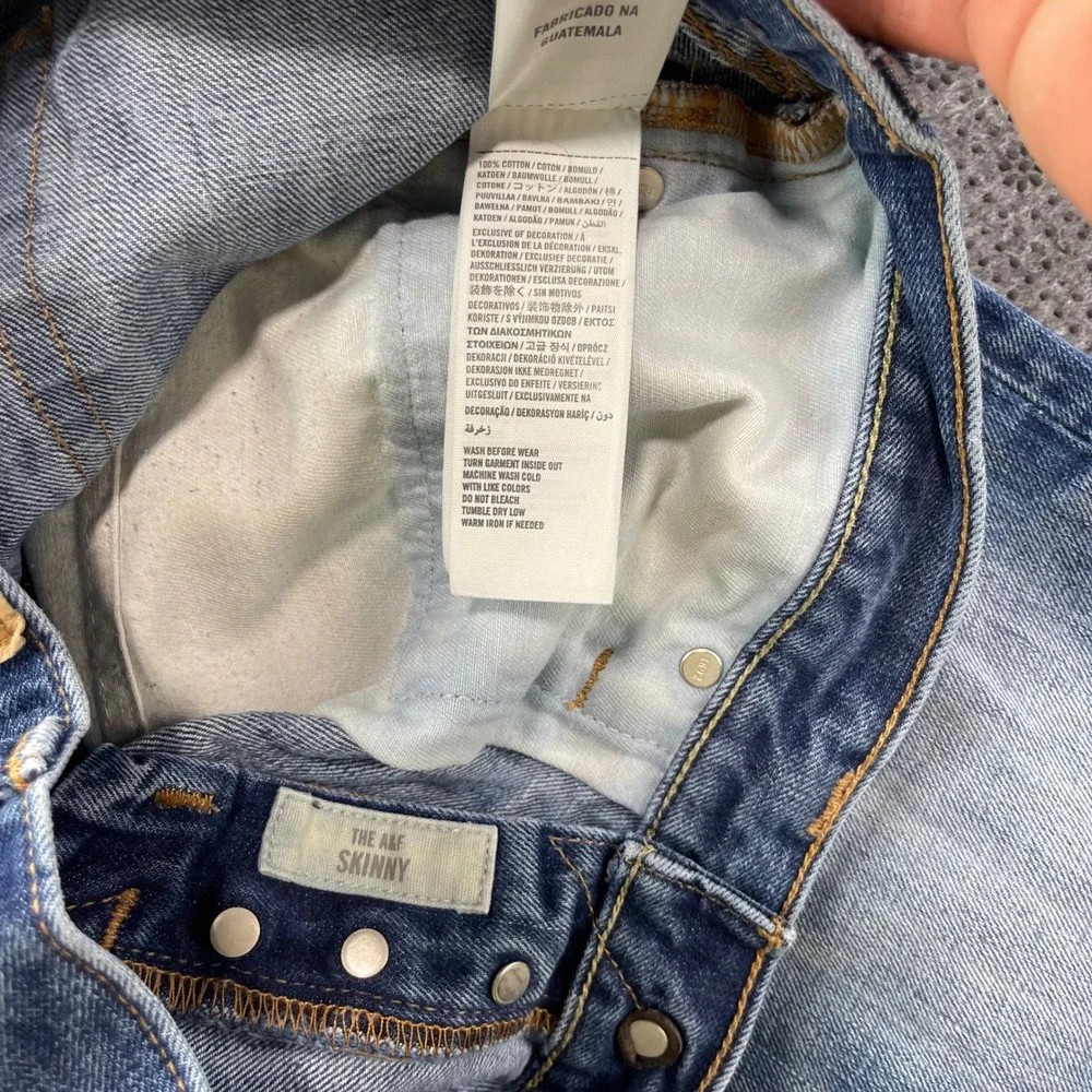 Y2K Abercrombie Fitch Skinny Jeans Mens 30x32 Medium Wash Button Fly Distressed